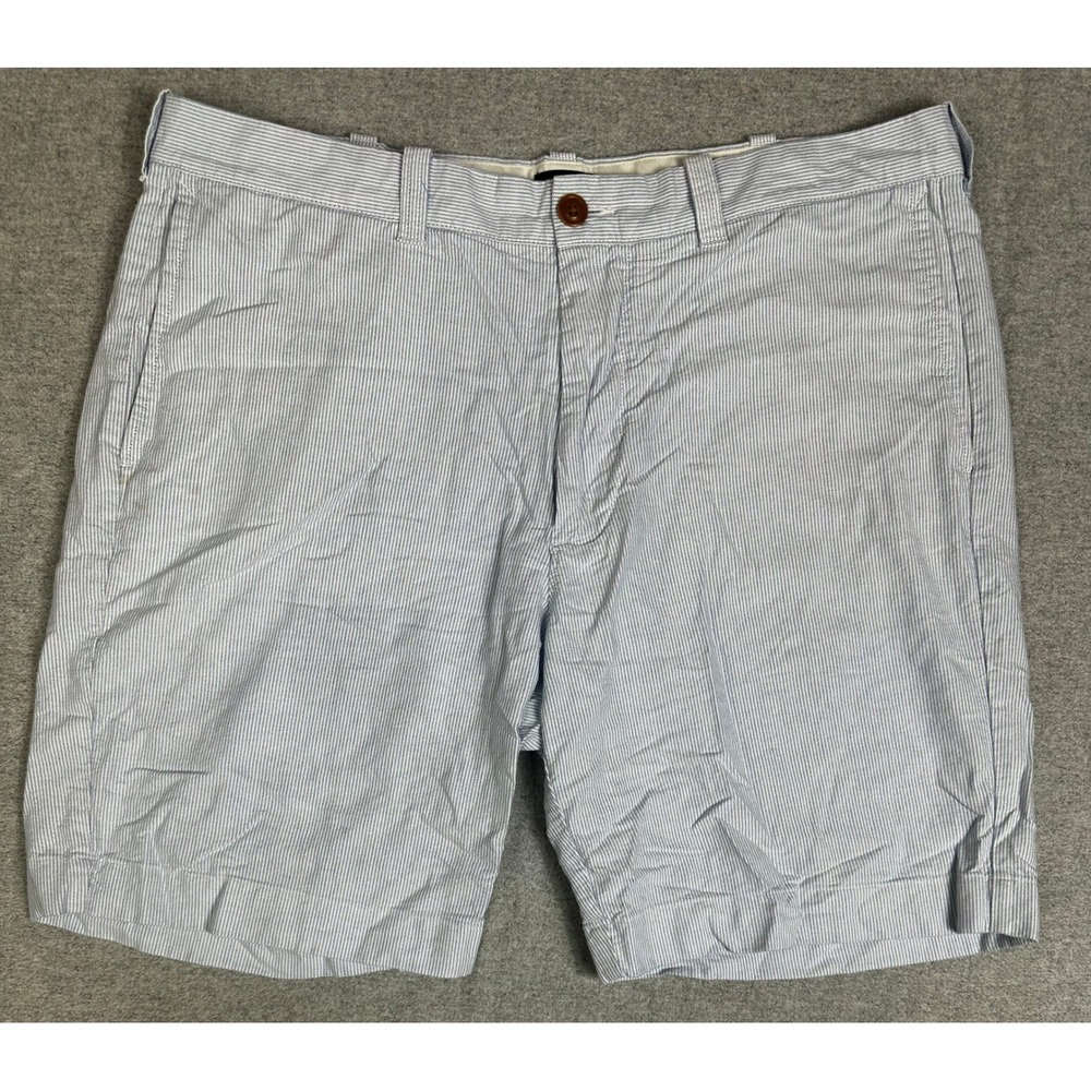 J Crew Sunwashed Oxford Short Mens 36 8" Inseam Blue Seersucker Striped Preppy